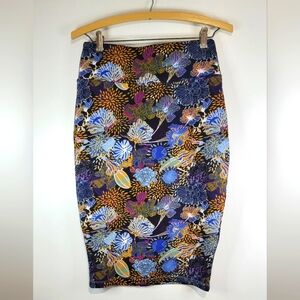Carmen Marc Valvo Skirt Black & Multicolor Floral Polyester Spandex S.